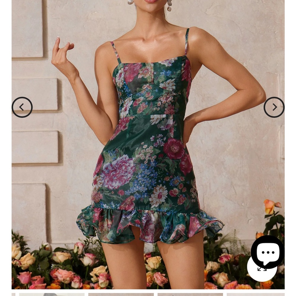 New Mews Rhyveth Floral Mini Dress in Green and Pink NWT XL
